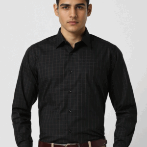 Men Regular Fit Spread Collar Grid Tattersall Checked Cotton Formal Shirt